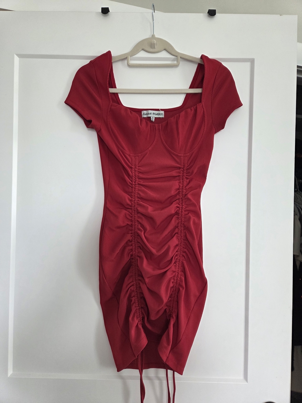 Almost Famous Red Ruched Scoop-Neck Mini Dress